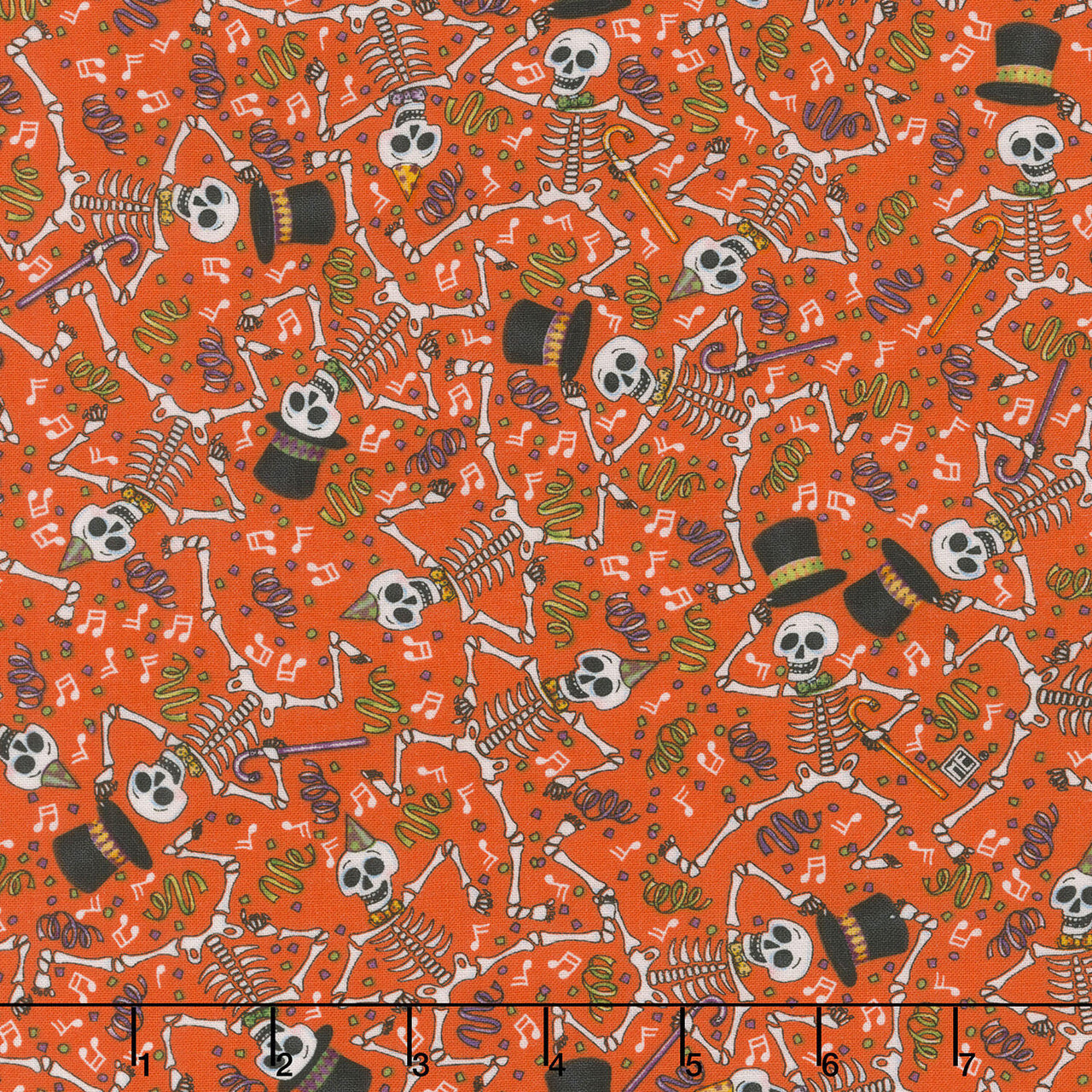 Spooky Cute Halloween - Dancing Skeletons Orange Yardage