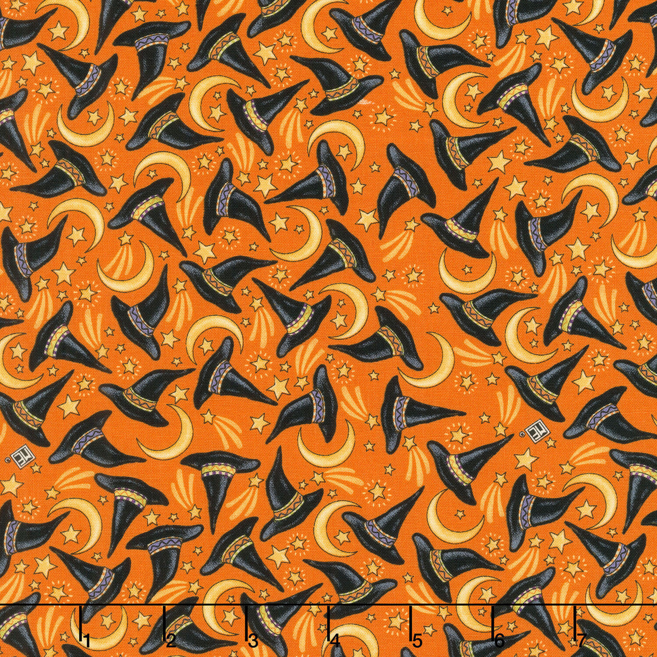 Spooky Cute Halloween - Hats and Moons Orange Yardage