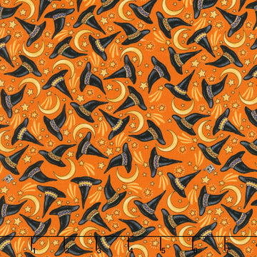 Spooky Cute Halloween - Hats and Moons Orange Yardage