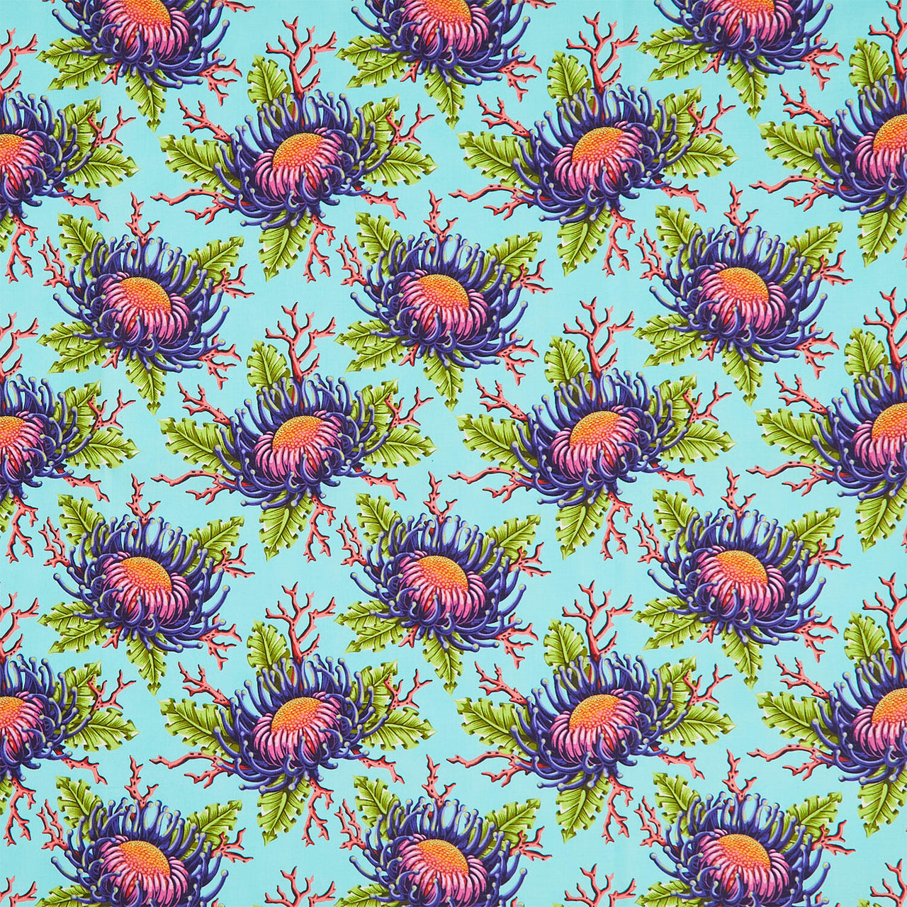 Floral Reef Collection - Friends and Anemones Seafoam Yardage