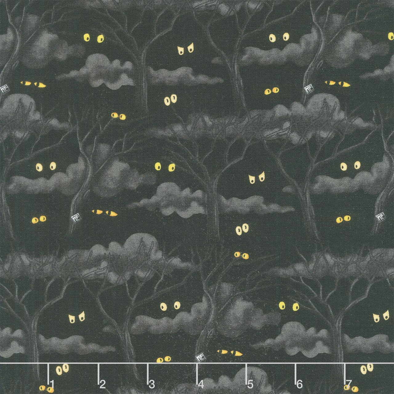 Moonlit Mischief - Eerie Night Forest Black Yardage