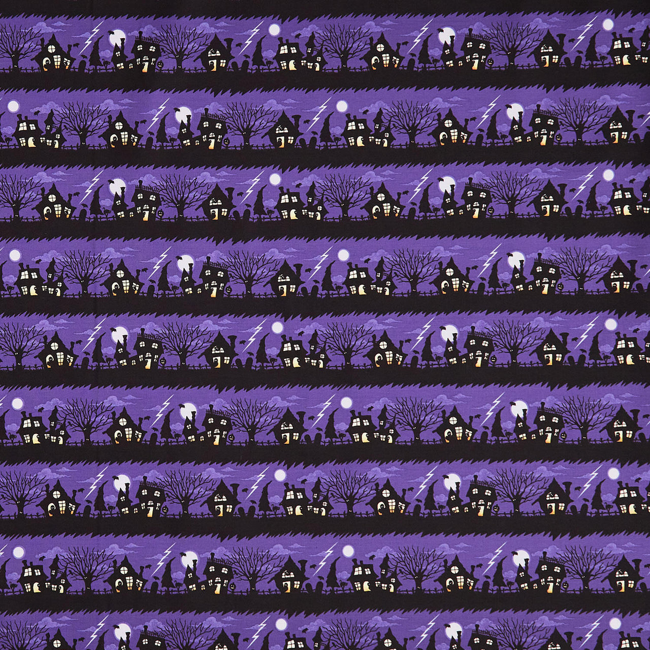 Moonlit Mischief - Spooky Street Purple Yardage