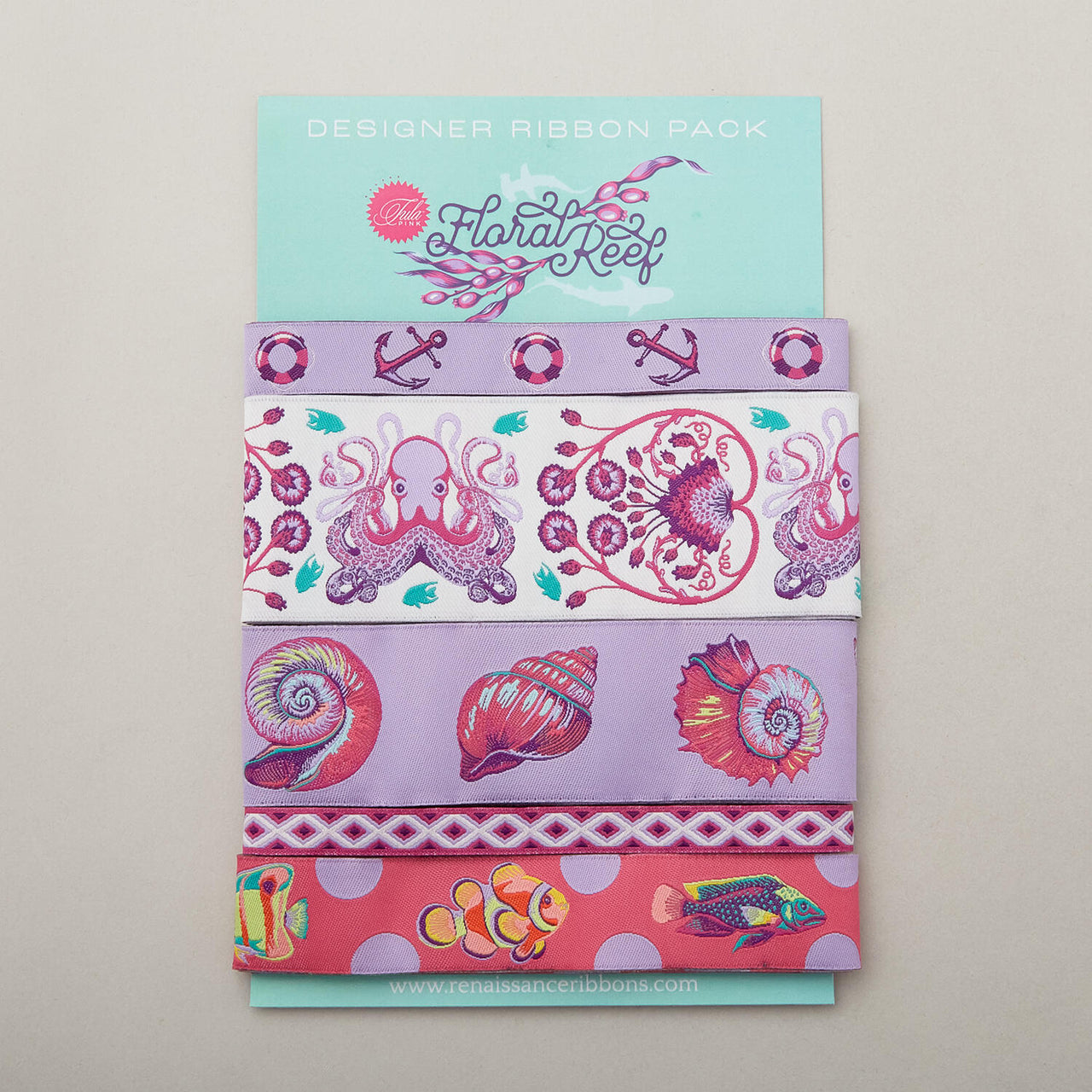 Tula Pink Floral Reef Collection Designer Ribbon Pack - Ultraviolet