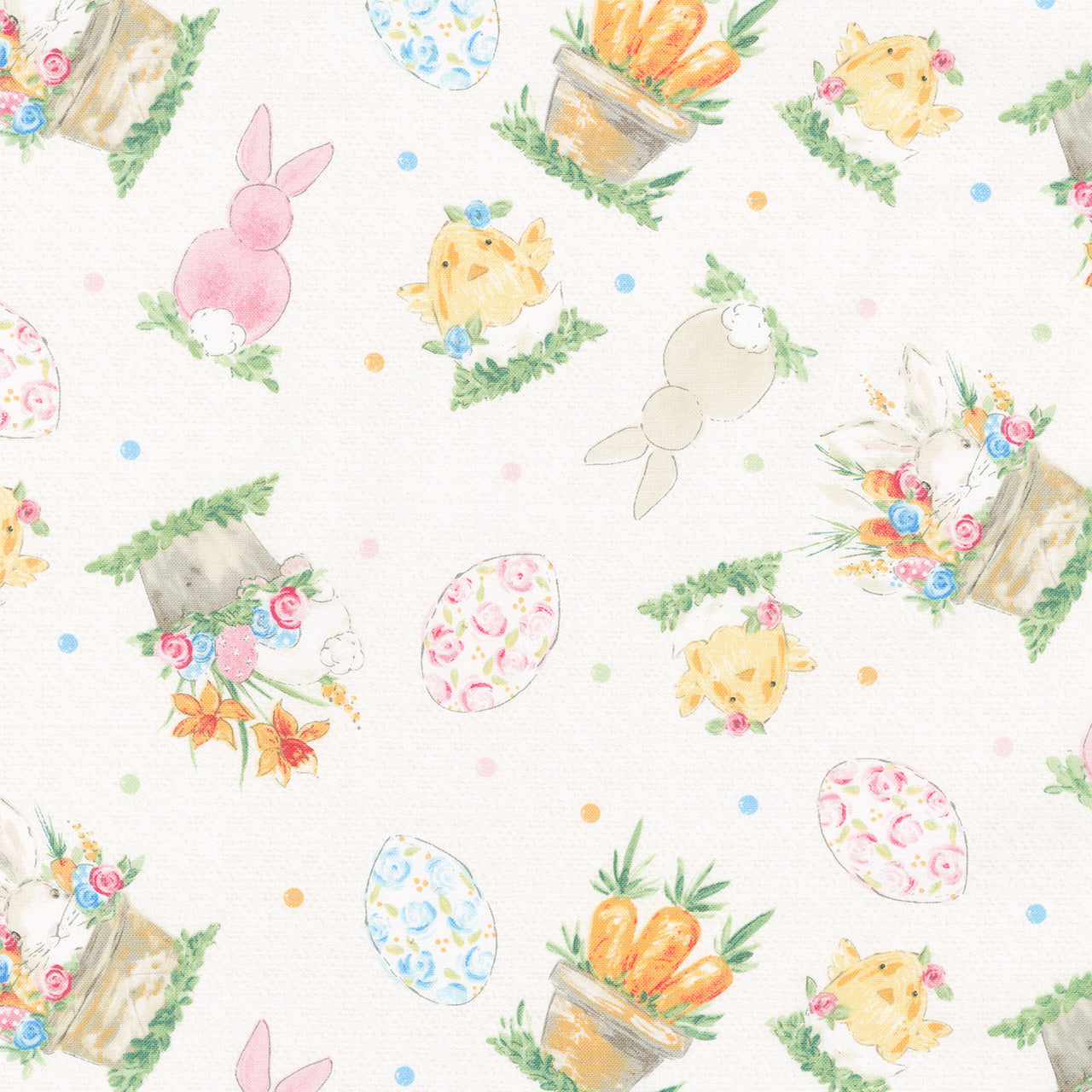 Peek a Boo Bunnies - Tossed Characters Cream Yardage