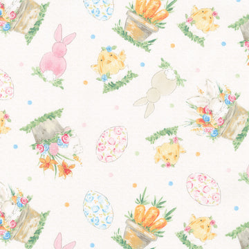 Peek a Boo Bunnies - Tossed Characters Cream Yardage
