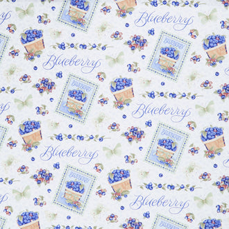 Berrylicious - Allover Blueberries White/ Blue Yardage