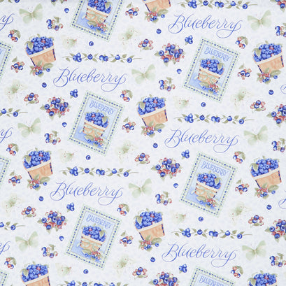 Berrylicious - Allover Blueberries White/ Blue Yardage