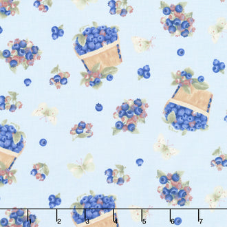 Berrylicious - Tossed Baskets and Berries Blue Yardage