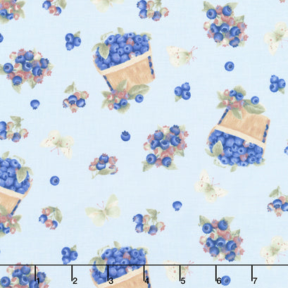 Berrylicious - Tossed Baskets and Berries Blue Yardage