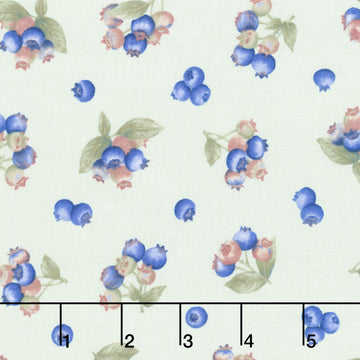 Berrylicious - Tossed Blueberry Sprigs Green/ Blue Yardage