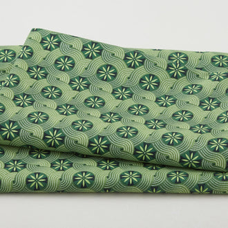 Geo Pop Pearl - Circle Waves Green 2 Yard Cut