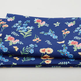 Enchanted Forest - Tossed Flowers Blue 2 Yard Cut