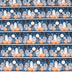 Ghosts in the Graveyard - Novelty Graveyard Stripe Glow Multi Yardage