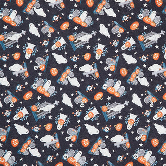 Ghosts in the Graveyard - Tossed Ghosts Glow Black Yardage