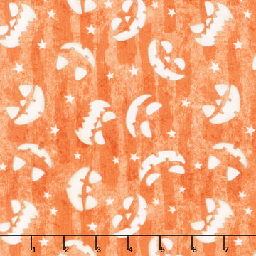 Ghosts in the Graveyard - Jack o Lantern Faces Glow Orange Yardage