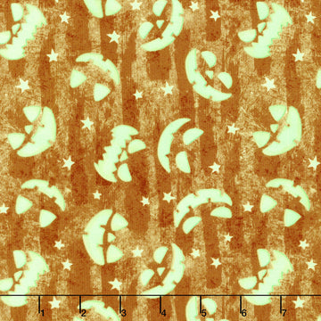 Ghosts in the Graveyard - Jack o Lantern Faces Glow Orange Yardage