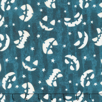 Ghosts in the Graveyard - Jack o Lantern Faces Glow Dark Gray Yardage
