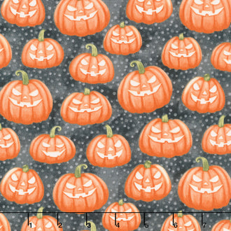 Ghosts in the Graveyard - Pumpkins Glow Black/Orange Yardage