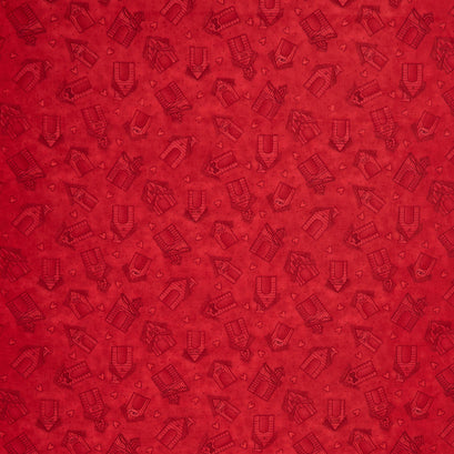Home is Where the Dogs Is - Tonal Dog Houses Red Yardage