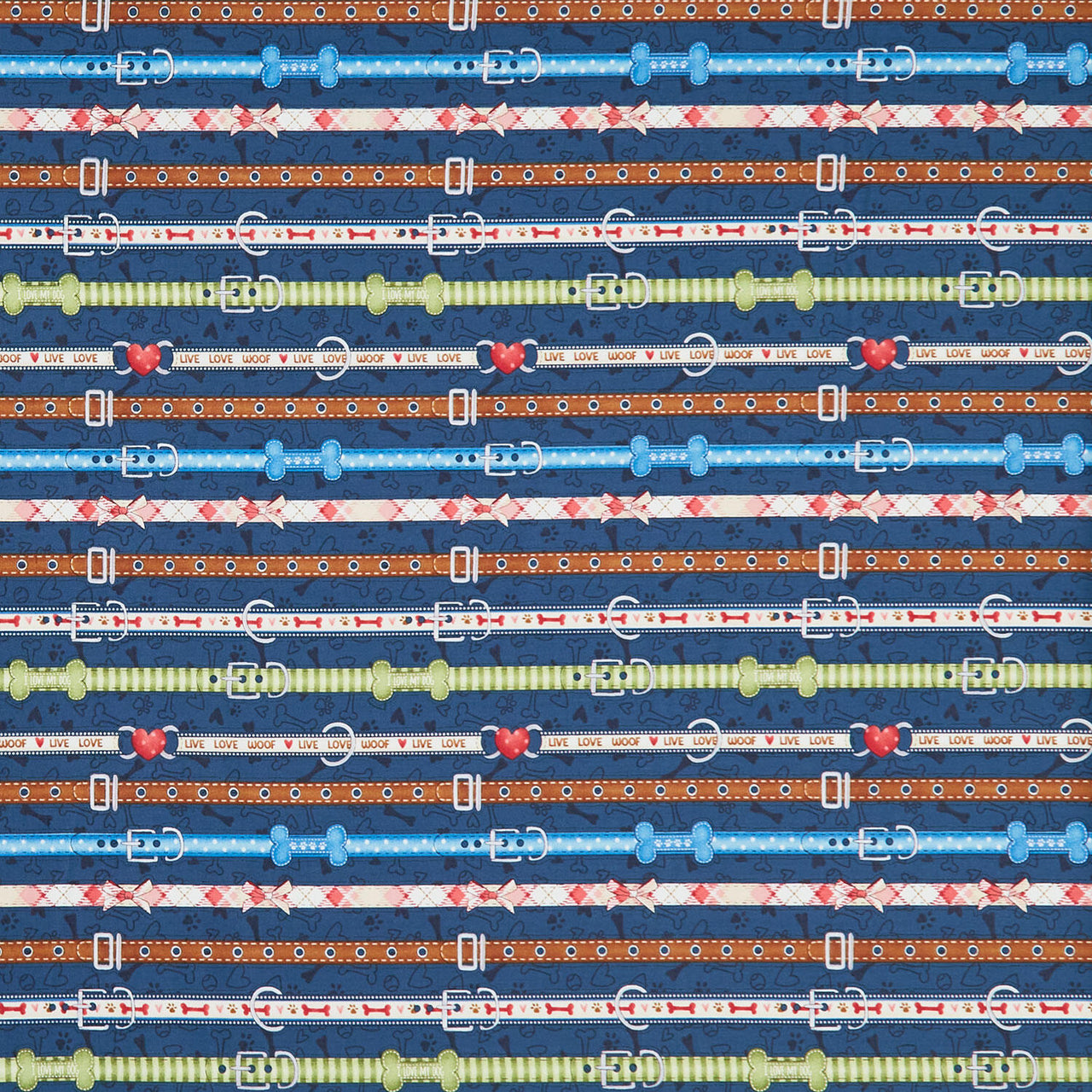 Home is Where the Dogs Is - Collar Stripes Navy Yardage