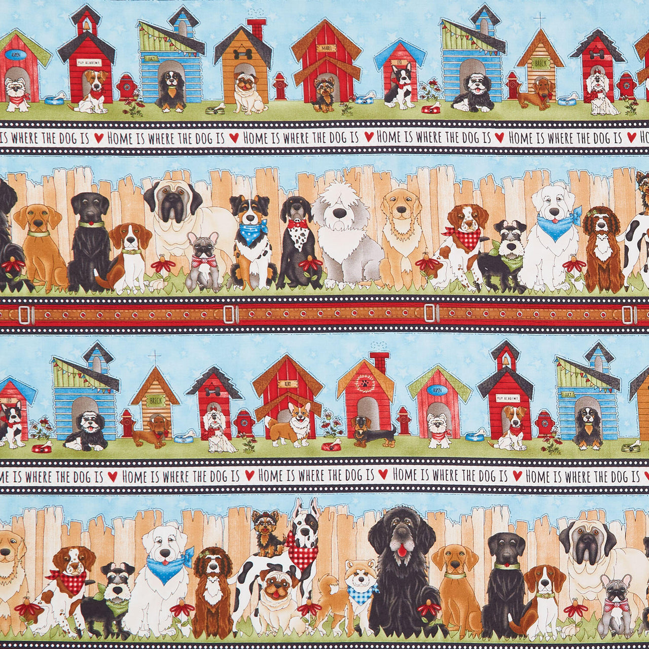 Home is Where the Dogs Is - Border Stripe Blue Yardage