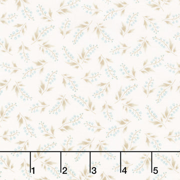 Simply Charming - Trailing Berry Vines Cream Blue Yardage