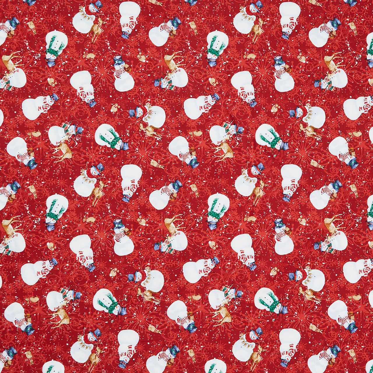 Joyful Snowmen - Tossed Snowmen Red Yardage