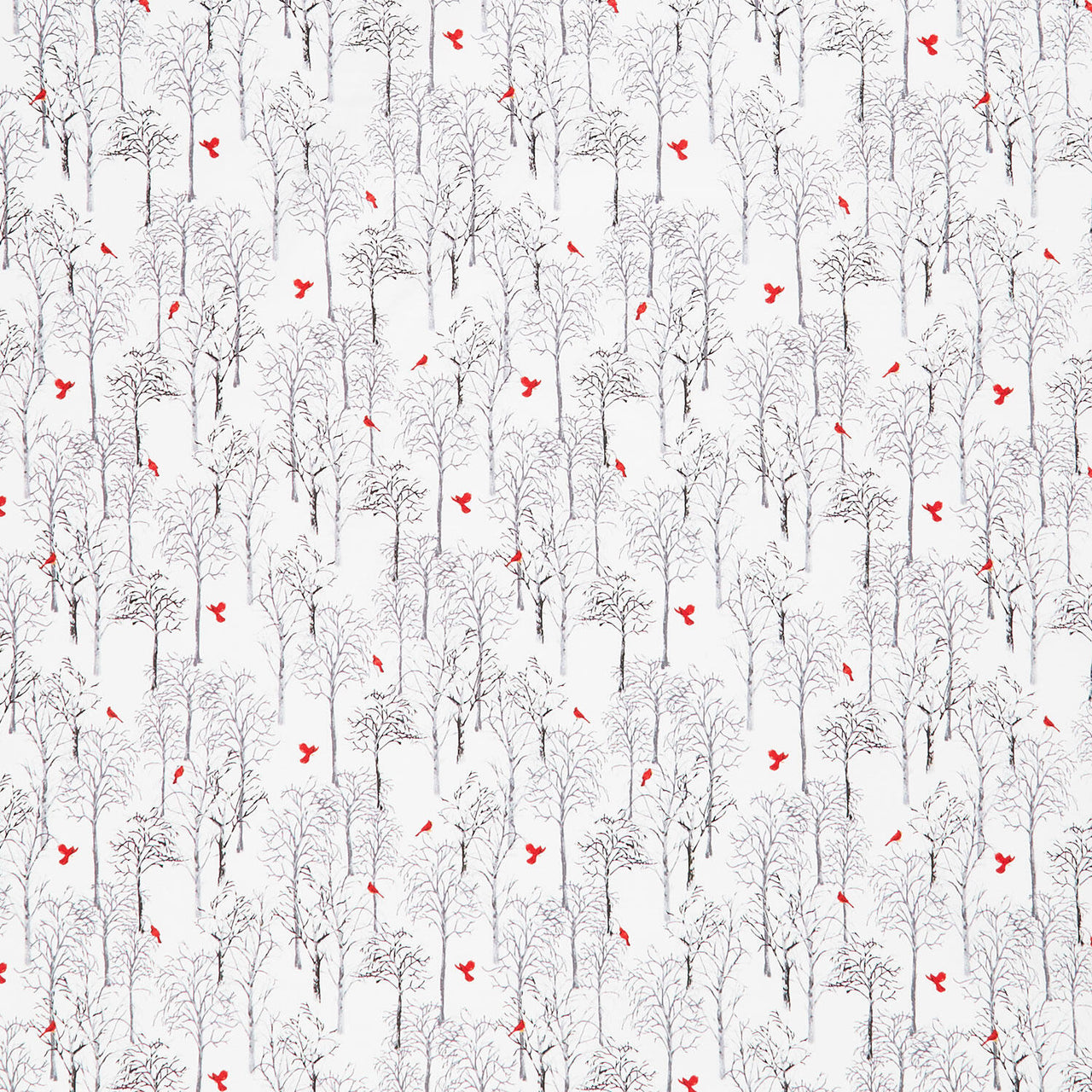 Joyful Snowmen - Trees and Cardinals White Gray Yardage