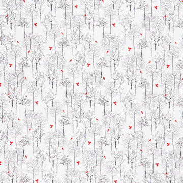 Joyful Snowmen - Trees and Cardinals White Gray Yardage
