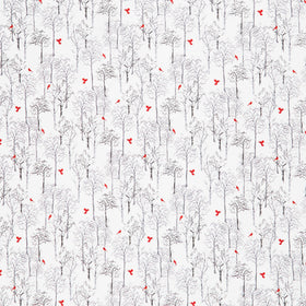 Joyful Snowmen - Trees and Cardinals White Gray Yardage