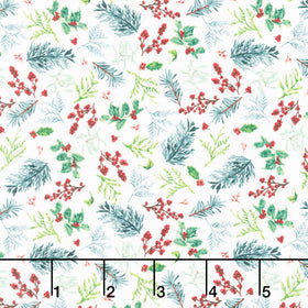 Joyful Snowmen - Small Branches and Berries Multi Yardage