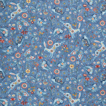 Norwegian Forest - Woodland Character Toss Medium Blue Yardage