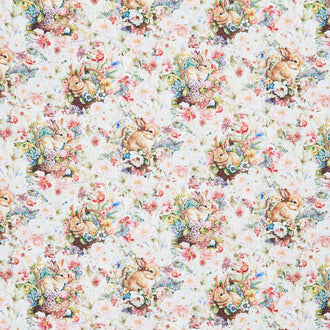 Basket Full of Blessings - Packed Floral and Bunnies White Yardage