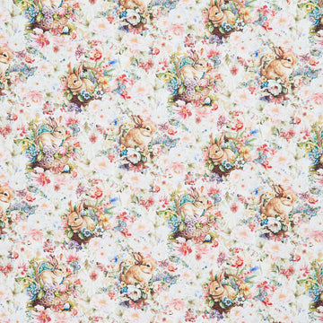 Basket Full of Blessings - Packed Floral and Bunnies White Yardage