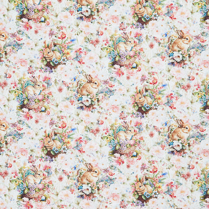 Basket Full of Blessings - Packed Floral and Bunnies White Yardage