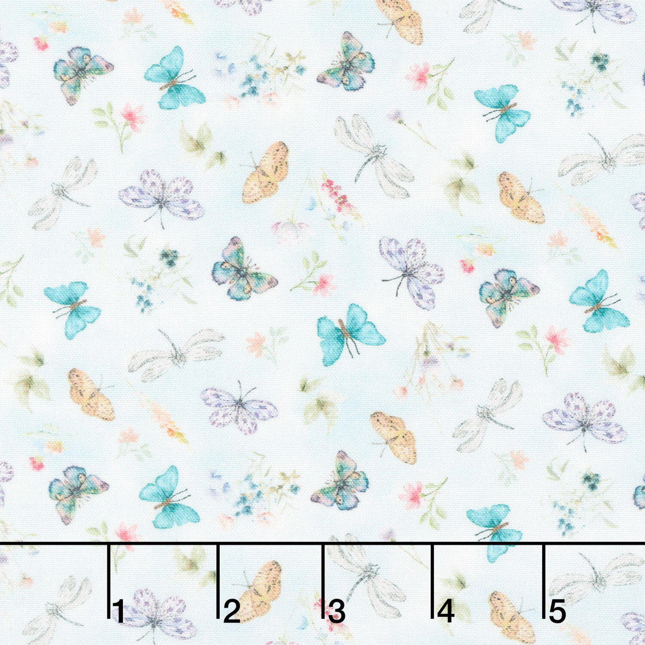 Basket Full of Blessings - Butterflies and Floral Sky Blue Yardage