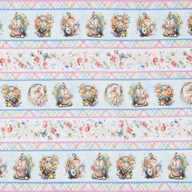 Basket Full of Blessings - Border Stripe Sky Blue Yardage