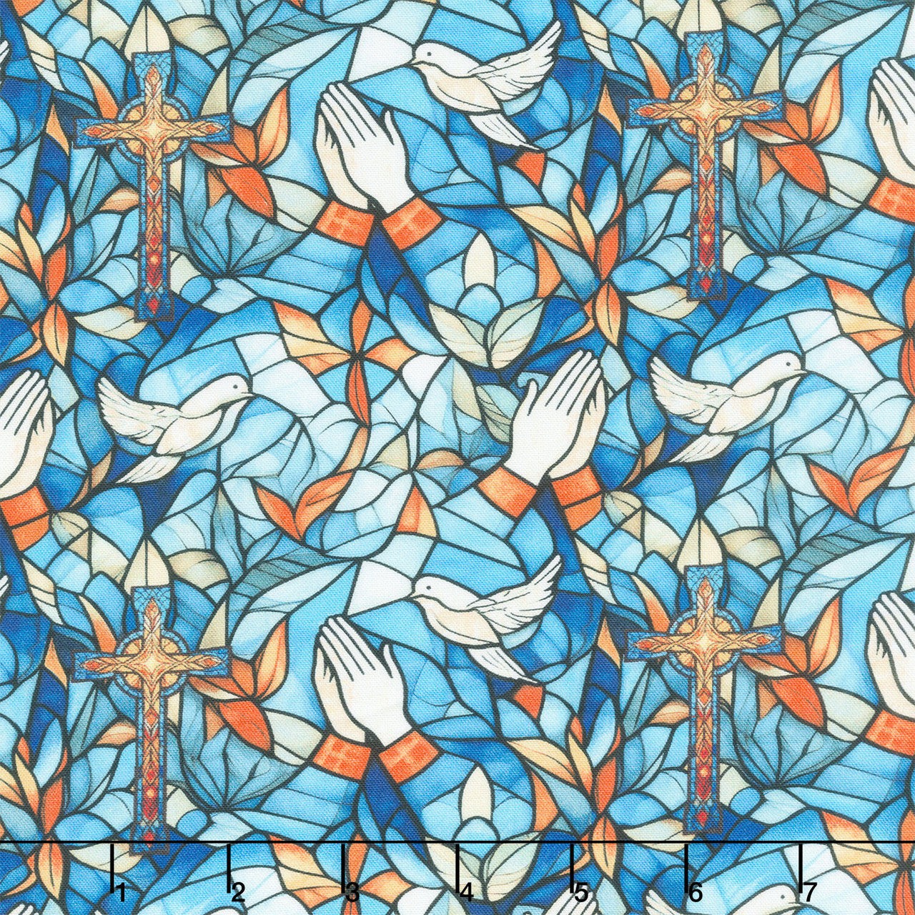 Faith in Full Color - Praying Hands Turquoise Multi Yardage