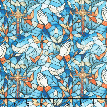 Faith in Full Color - Praying Hands Turquoise Multi Yardage