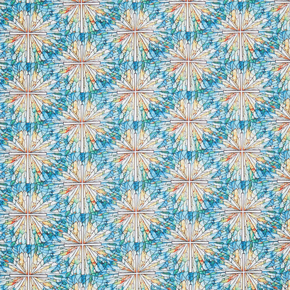 Faith in Full Color - Stained Glass Cross Turquoise/Multi Yardage
