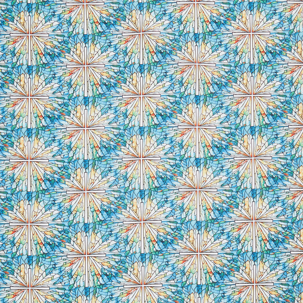 Faith in Full Color - Stained Glass Cross Turquoise/Multi Yardage