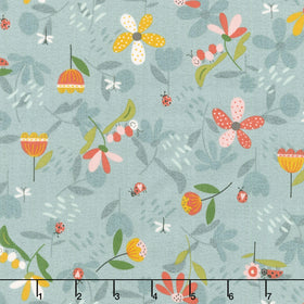 Love Bugs - Bugs and Flowers Light Blue Yardage