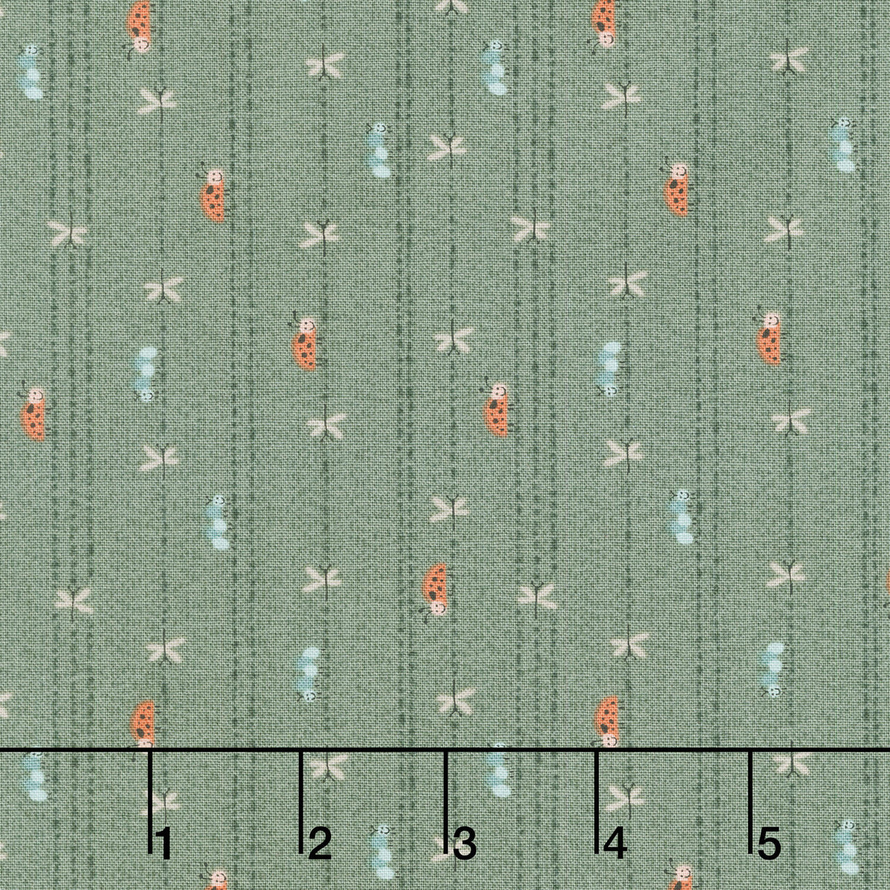 Love Bugs - Bug Stripe Dark Green Yardage