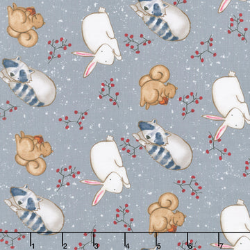 Snow Folks - Critters Gray Blue Yardage