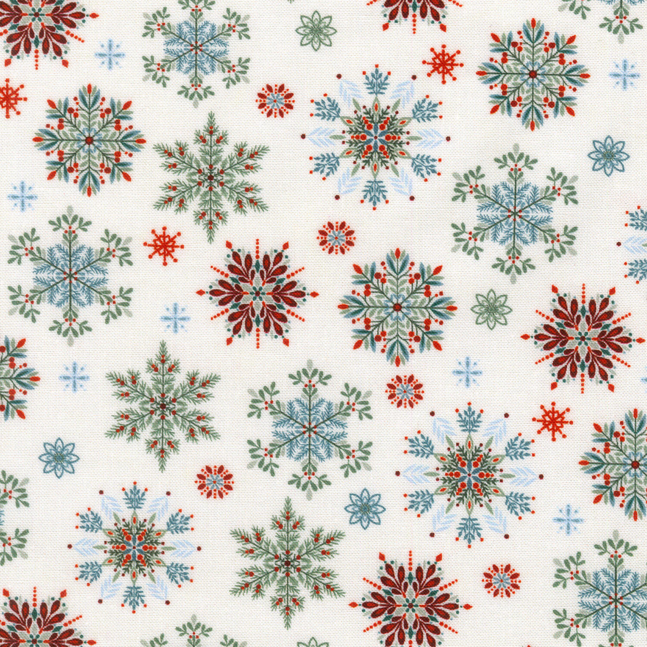Nordic Holiday Village - Snowflakes Cream Multi Yardage