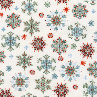 Nordic Holiday Village - Snowflakes Cream Multi Yardage