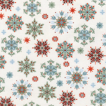 Nordic Holiday Village - Snowflakes Cream Multi Yardage