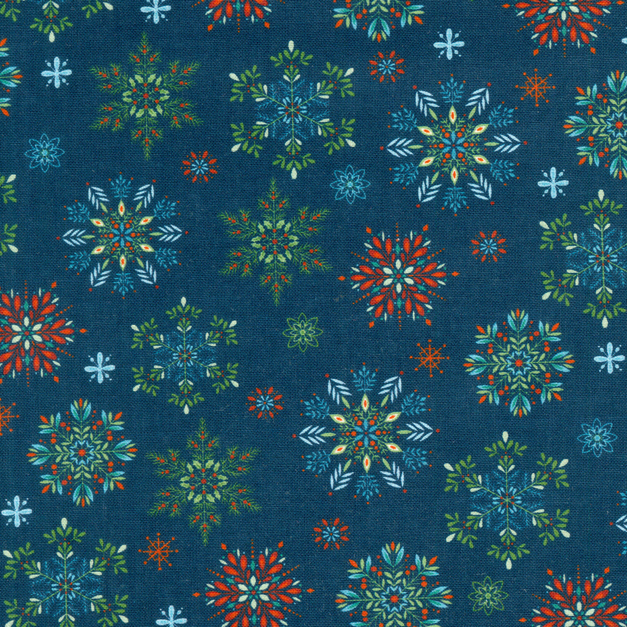 Nordic Holiday Village - Snowflakes Blue Multi Yardage