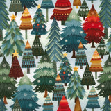 Nordic Holiday Village - Stacked Trees Ice Blue Multi Yardage