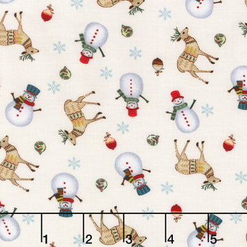 Nordic Holiday Village - Tossed Reindeer Cream Multi Yardage